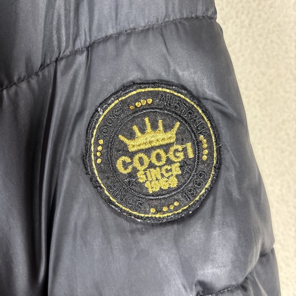 Vtg COOGI Women Sz L puffer jacket black With gold sparkle Belt Full Zip 80s 90s - Picture 2 of 9